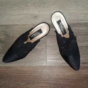 Chic Black Embroidered Mules Vintage